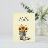 Carte Postale Bottes de cowboy rustiques avec Hello Sunflowers (Debout devant)