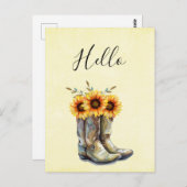 Carte Postale Bottes de cowboy rustiques avec Hello Sunflowers (Devant / Derrière)