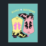 Carte Postale Bottes de cowgirl occidentales à la mode Anniversa<br><div class="desc">Conception moderne sur le thème de la cowgirl avec des bottes de cowboy colorées de couleurs vives et funky. Pays,  ranch,  ferme,  esthétique fille bottes de cowboy occidentales. Thème cowboy occidental fête d'anniversaire,  célébration ou toute autre occasion</div>