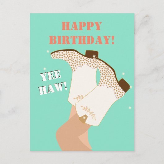 Carte Postale Bottes de fille moderne Jambes Yeehaw Anniversaire (Devant)