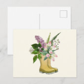 Carte Postale Bottes de jardin avec tulipe et fleurs Lilac (Devant / Derrière)