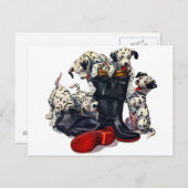 Carte Postale Bottes de pompier remplies de Dalmatiens (Devant / Derrière)