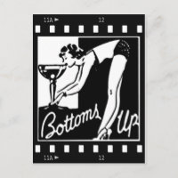 Bottoms Up Retro Lady Drinking Huge Martini