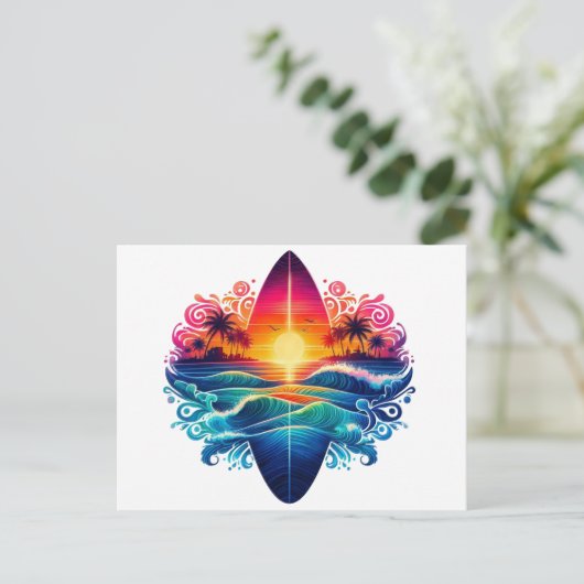 Carte Postale Boucles de surf couché de soleil (Debout devant)