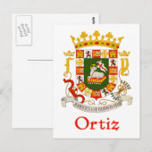 Carte Postale Bouclier d'Ortiz de Porto Rico (Devant / Derrière)