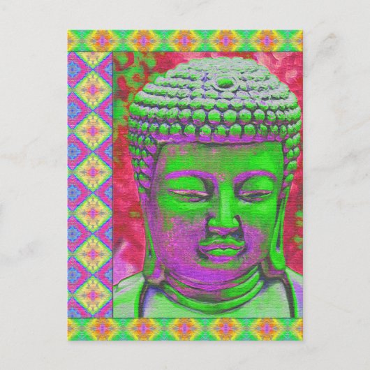 Carte Postale Bouddha Pop avec des bordures en Patchwork en vert (Devant)