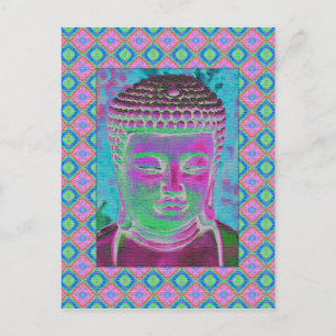Carte Postale Bouddha Pop en Magenta et Turquoise