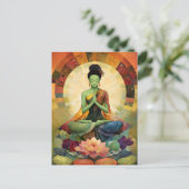 Carte Postale Bouddha Tara verte peinture florale Zen (Debout devant)