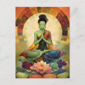 Carte Postale Bouddha Tara verte peinture florale Zen (Devant)