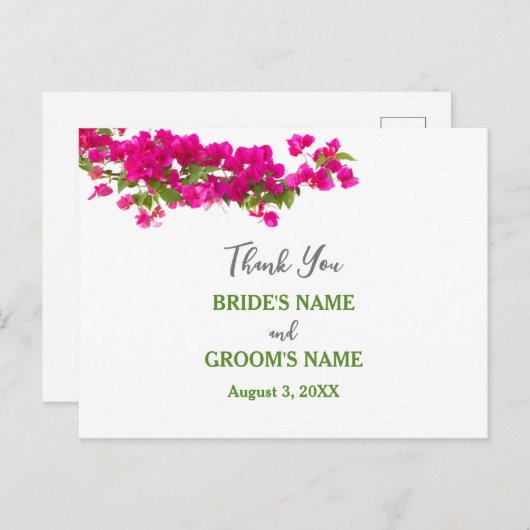Carte Postale Bougainvillea tropical vert fuchsia bokee merci (Devant / Derrière)
