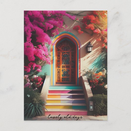 Carte Postale bougainvillier fleurs retro tourné (Devant)