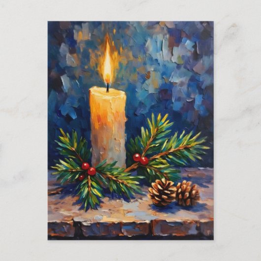 Carte Postale Bougie de Noël avec pin (Devant)