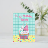 Carte Postale Bougie du 4e anniversaire | Pink Turquoise Foil Cu (Debout devant)