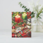 Carte Postale Bougie rouge et verte avec biscuits de Noël (Debout devant)