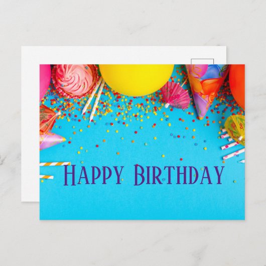 Carte Postale Bougies d'anniversaire, Cupcake, Paillettes (Devant / Derrière)