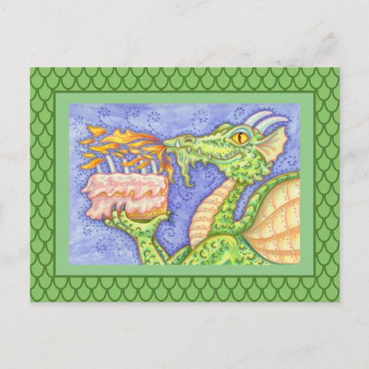 CARTE POSTALE BOUGIES D'ANNIVERSAIRE DRAGON À FEU (Devant)