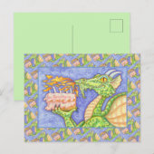 CARTE POSTALE BOUGIES D'ANNIVERSAIRE DRAGON À FEU (Devant / Derrière)