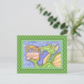 CARTE POSTALE BOUGIES D'ANNIVERSAIRE DRAGON QUI SOUFFLE DU FEU (Debout devant)