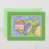 CARTE POSTALE BOUGIES D'ANNIVERSAIRE DRAGON QUI SOUFFLE DU FEU (Devant / Derrière)