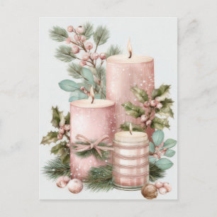 Carte Postale Bougies de Noël pastel festives et élégantes