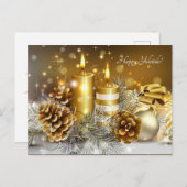 Carte Postale bougies d'or cônes de pin (Devant / Derrière)