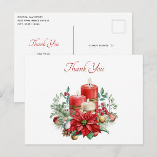 Carte Postale Bougies et bouquet de fleurs de Noël Merci