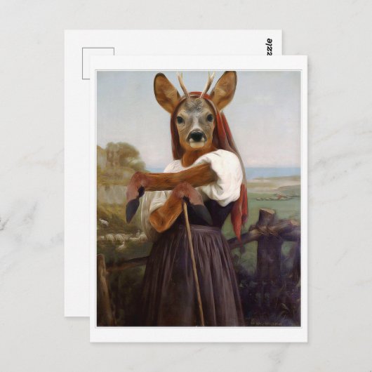Carte Postale Bouguereau Deer Shepherdess (Devant / Derrière)