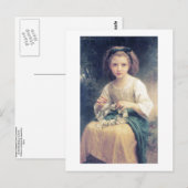 Carte Postale Bouguereau - Enfant Tressant une Couronne (Devant / Derrière)