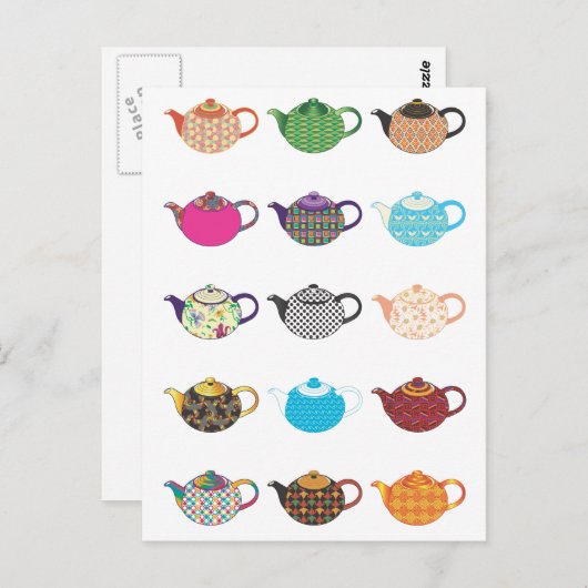 Carte Postale Bouilloires à thé multicolores (Devant / Derrière)