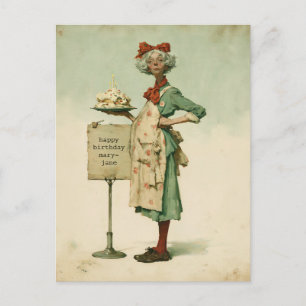 Carte Postale Boulanger vintage avec gâteau d'anniversaire