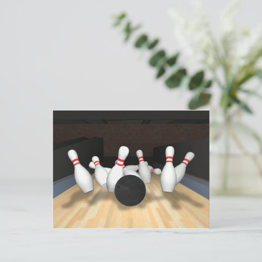 Carte Postale Boule de Bowling & Pins : Modèle 3D : (Debout devant)