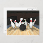 Carte Postale Boule de Bowling & Pins : Modèle 3D : (Devant / Derrière)