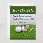 Carte Postale Boule de golf avec drapeau d'Amérique sur herbe ve (Devant / Derrière)