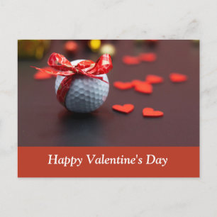 Carte Postale Boule de golf avec ruban rouge avec amour coeur ro