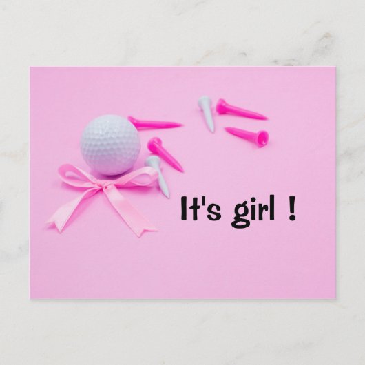 Carte Postale Boule de golf c'est fille baby shower sur rose (Devant)