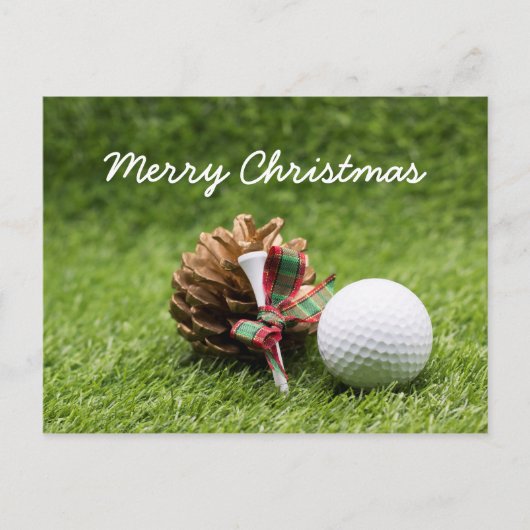Carte Postale Boule de golf de Noël et cône de pin pour golfeur (Devant)