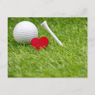 Carte Postale Boule de golf en forme de coeur d'amour et tee