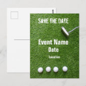 Carte Postale Boule de golf et putter sur vert enregistrer la da (Devant / Derrière)