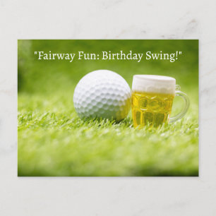 Carte Postale Boule de golf sur herbe verte pour l'anniversaire