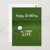 Carte Postale Boule de golf sur l'herbe verte voeux d'anniversai (Devant / Derrière)