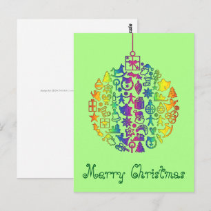 Carte Postale Boule de Noël - Arbre - avec icônes de Noël 1