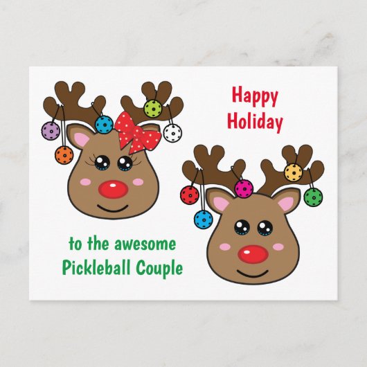 Carte Postale Boule de Noël avec Reindeds, texte personnalisé (Devant)