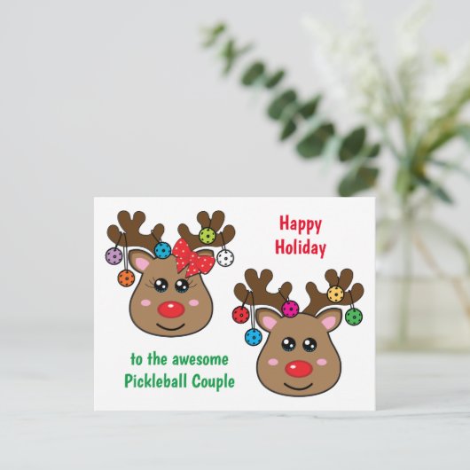 Carte Postale Boule de Noël avec Reindeds, texte personnalisé (Debout devant)