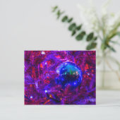 Carte Postale Boule de Noël bleue, Sapin violet (Debout devant)