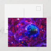 Carte Postale Boule de Noël bleue, Sapin violet (Devant / Derrière)