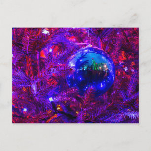 Carte Postale Boule de Noël bleue, Sapin violet