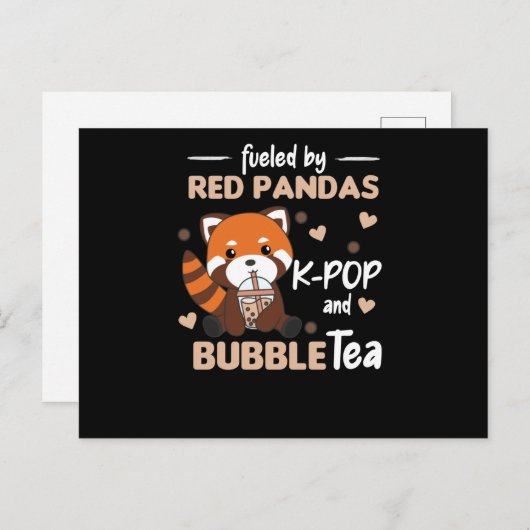 Carte Postale Boule Thé Rouge Panda Chocolat Animaux mignons Bob (Devant / Derrière)