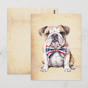 Carte Postale Bouledogue anglais avec noeud papillon Union Jack