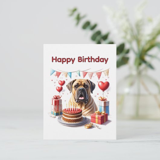 Carte Postale Bouledogue anglais Mastiff Anniversaire (Debout devant)