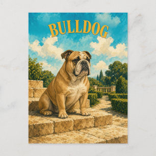 Carte Postale Bouledogue, Art de chien à l'aquarelle vintage